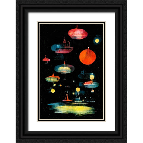 Lanterns Black Ornate Wood Framed Art Print with Double Matting by Treechild