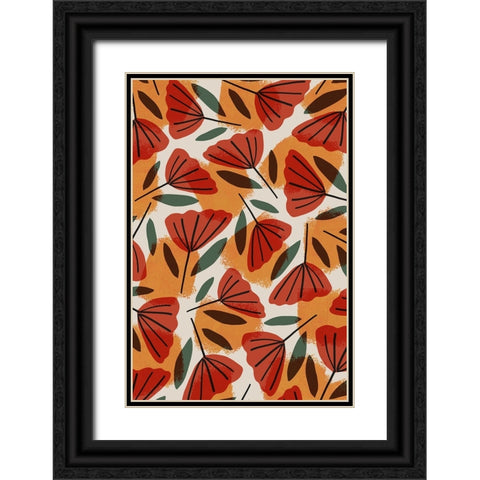 Tulip Pattern Black Ornate Wood Framed Art Print with Double Matting by Treechild