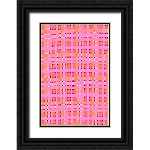 Pink Plaid Black Ornate Wood Framed Art Print with Double Matting by Treechild