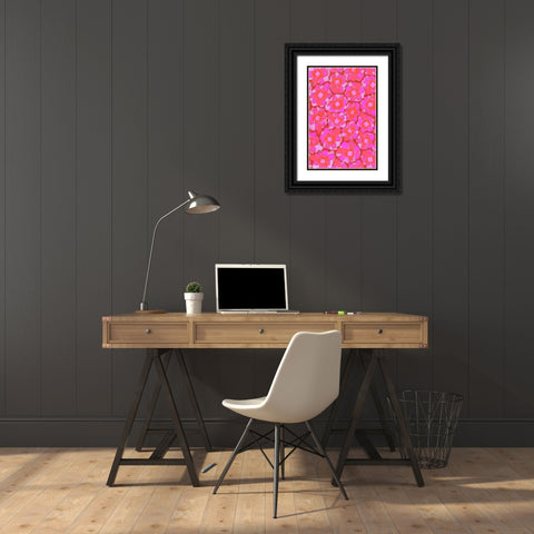 Cute Pink Blossom Pattern Black Ornate Wood Framed Art Print with Double Matting by Treechild