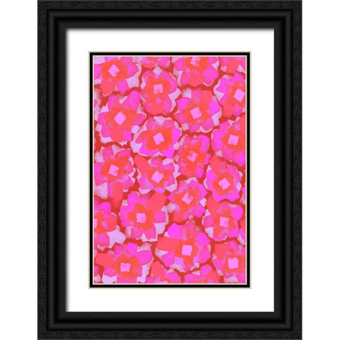 Cute Pink Blossom Pattern Black Ornate Wood Framed Art Print with Double Matting by Treechild