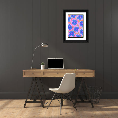 Purple Flowers Pattern Black Ornate Wood Framed Art Print with Double Matting by Treechild