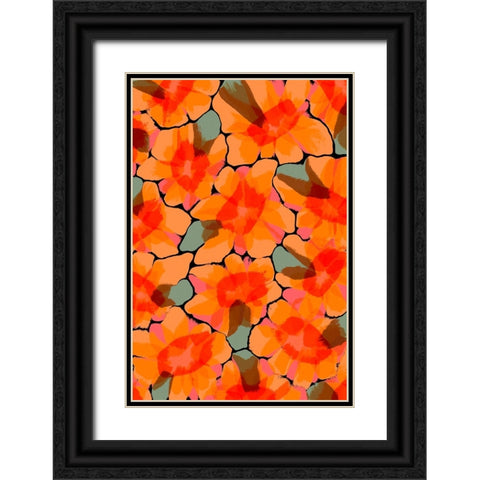 Orange Big Flowers Black Ornate Wood Framed Art Print with Double Matting by Treechild
