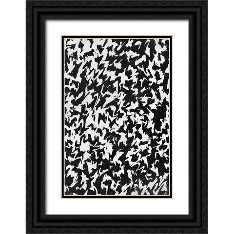 Black And White Zig Zag Pattern Black Ornate Wood Framed Art Print with Double Matting by Treechild