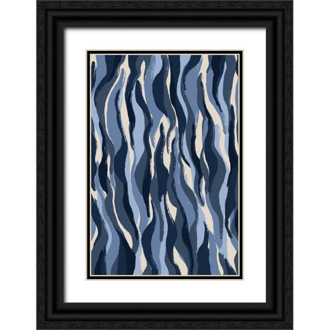 Blue Tiger Pattern Black Ornate Wood Framed Art Print with Double Matting by Treechild