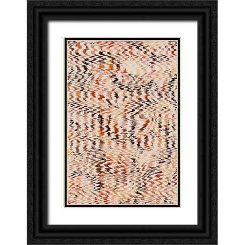 Ethno Zig Zag Pattern Black Ornate Wood Framed Art Print with Double Matting by Treechild