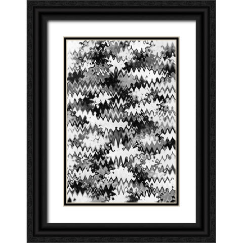 Black And White Zig Zag Pattern Black Ornate Wood Framed Art Print with Double Matting by Treechild