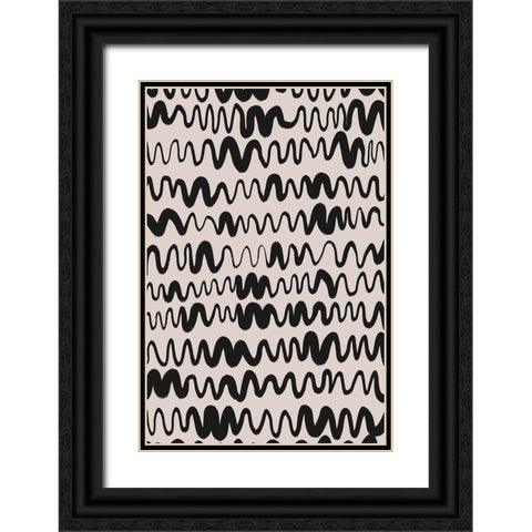 Black Waves Pattern Black Ornate Wood Framed Art Print with Double Matting by Treechild