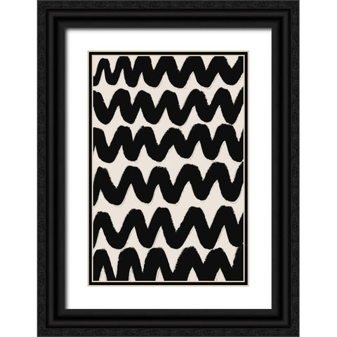 Thick Waves Pattern Black Ornate Wood Framed Art Print with Double Matting by Treechild