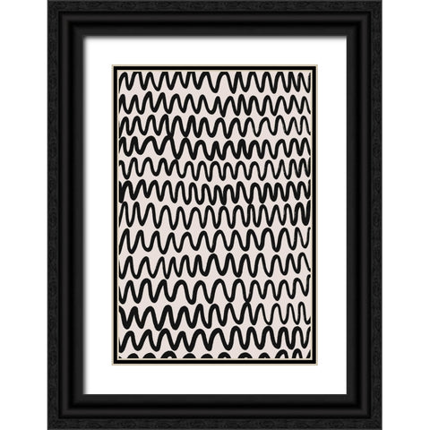 Thin Black Waves Pattern Black Ornate Wood Framed Art Print with Double Matting by Treechild