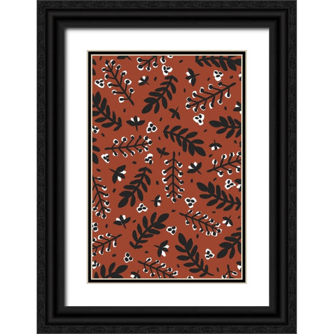 Banches And Berries (Brown) Black Ornate Wood Framed Art Print with Double Matting by Treechild