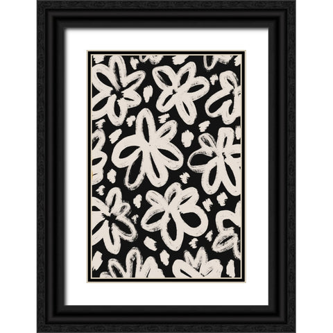 Giant Beige Flower Pattern Black Ornate Wood Framed Art Print with Double Matting by Treechild