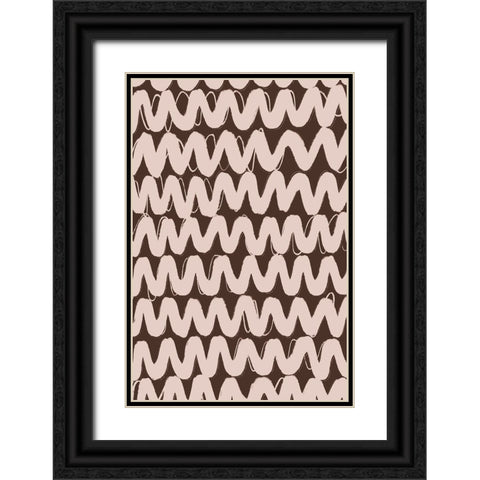Big Beige ZigZag Pattern Black Ornate Wood Framed Art Print with Double Matting by Treechild