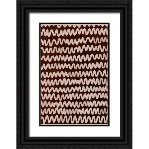 Beige ZigZag on Rusty Color Pattern Black Ornate Wood Framed Art Print with Double Matting by Treechild