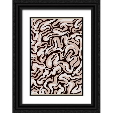 White Beige Pattern Black Ornate Wood Framed Art Print with Double Matting by Treechild