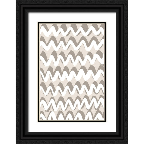 White and Beige ZigZag Pattern Black Ornate Wood Framed Art Print with Double Matting by Treechild