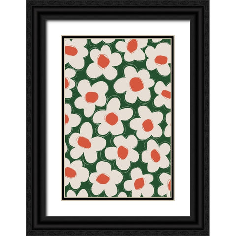 Cute Beige Flower Pattern Black Ornate Wood Framed Art Print with Double Matting by Treechild