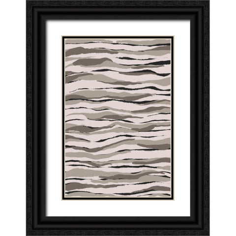 Grey And Beige Waves Black Ornate Wood Framed Art Print with Double Matting by Treechild