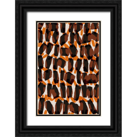 Brown Orange Brush Strokes Black Ornate Wood Framed Art Print with Double Matting by Treechild