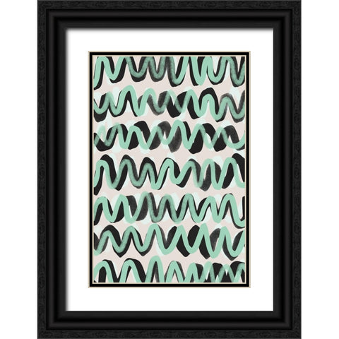 Turquoise ZigZag Pattern Black Ornate Wood Framed Art Print with Double Matting by Treechild