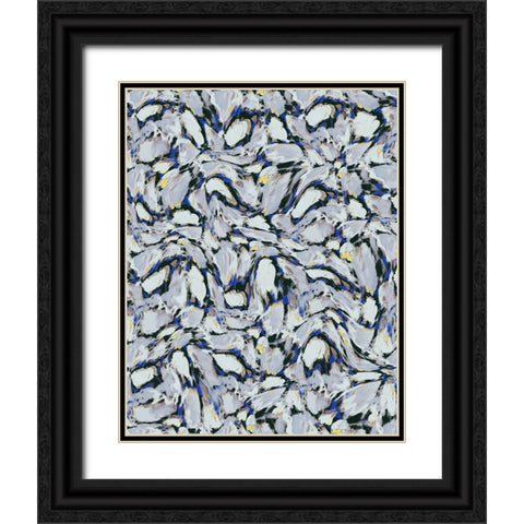 Blue Ice Flowers Pattern Black Ornate Wood Framed Art Print with Double Matting by Treechild