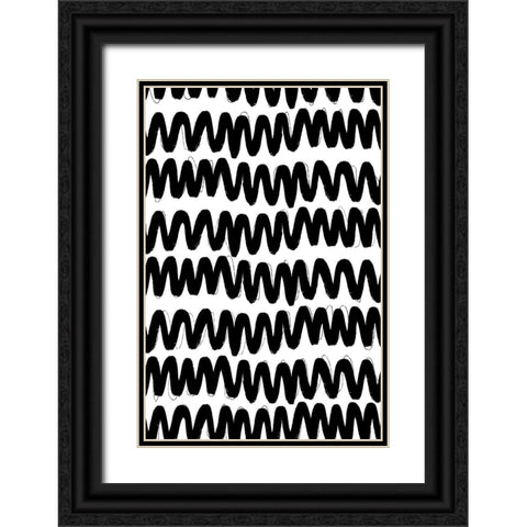 Black Zig Zag Pattern Black Ornate Wood Framed Art Print with Double Matting by Treechild