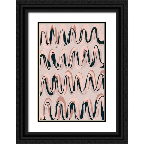 Beige Blue Pastel Waves Black Ornate Wood Framed Art Print with Double Matting by Treechild