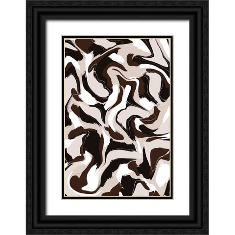 White Beige Brown Pattern Black Ornate Wood Framed Art Print with Double Matting by Treechild