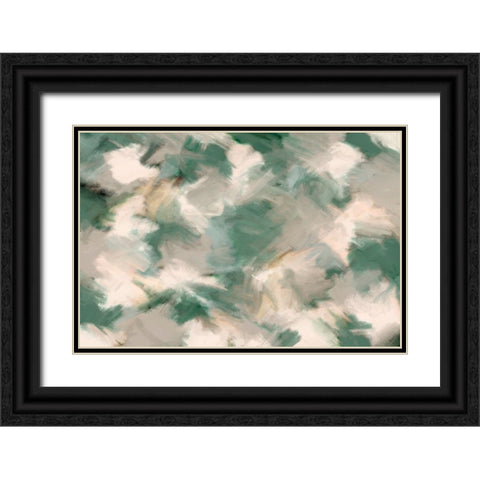 Green Beige Wild Painted Square Black Ornate Wood Framed Art Print with Double Matting by Treechild