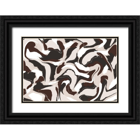 Shaky Brown Beige Strokes Square Black Ornate Wood Framed Art Print with Double Matting by Treechild