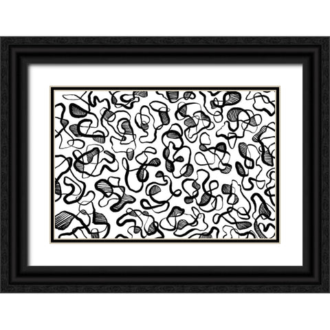 Abstract Thin Lines Pattern Black Ornate Wood Framed Art Print with Double Matting by Treechild