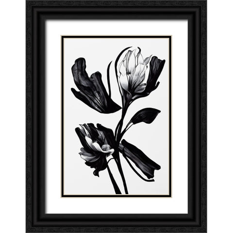 Black Flower Black Ornate Wood Framed Art Print with Double Matting by Treechild