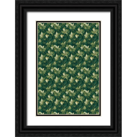 Green Leafs Pattern Black Ornate Wood Framed Art Print with Double Matting by Treechild