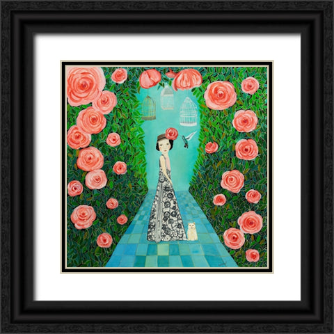Rose Garden Black Ornate Wood Framed Art Print with Double Matting by Ri, Isabelle