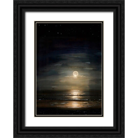 Full Moon Over Ocean Black Ornate Wood Framed Art Print with Double Matting by Day, Ruth