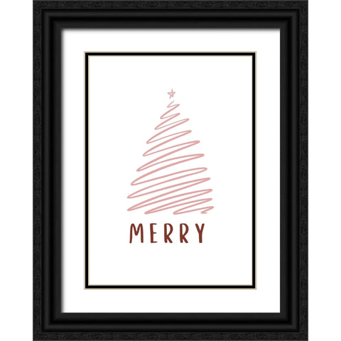 Christmas Tree Merry Black Ornate Wood Framed Art Print with Double Matting by N., Kristina
