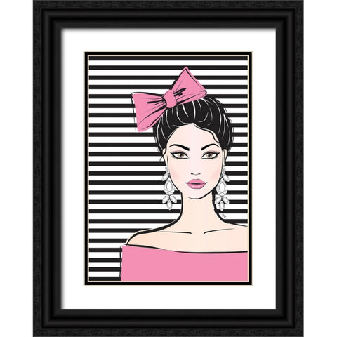 Bow Girl Black Ornate Wood Framed Art Print with Double Matting by Martina