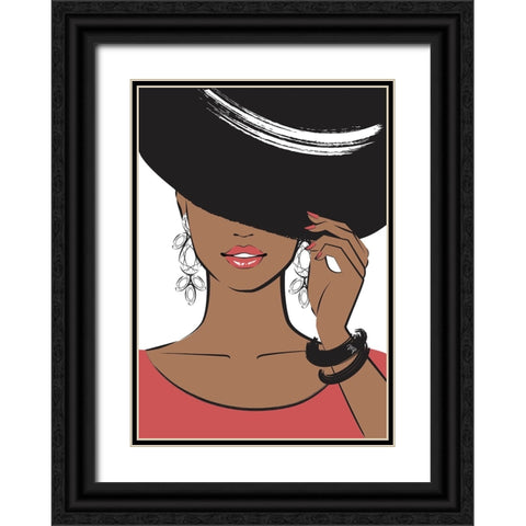 Hat Girl Dark Black Ornate Wood Framed Art Print with Double Matting by Martina