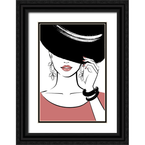 Hat Girl Black Ornate Wood Framed Art Print with Double Matting by Martina