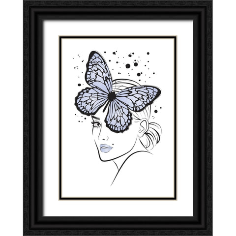 Butterfly Girl Blue Black Ornate Wood Framed Art Print with Double Matting by Martina