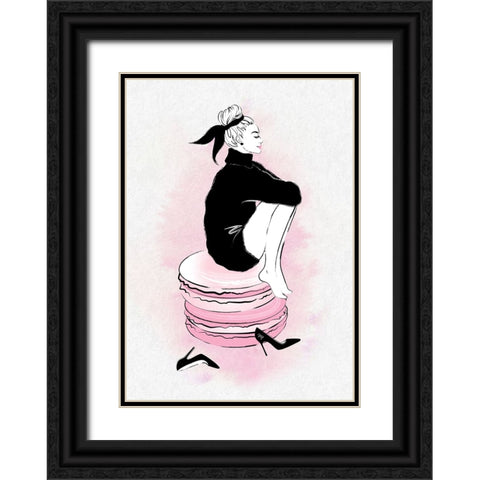 Macaron Girl Black Ornate Wood Framed Art Print with Double Matting by Martina