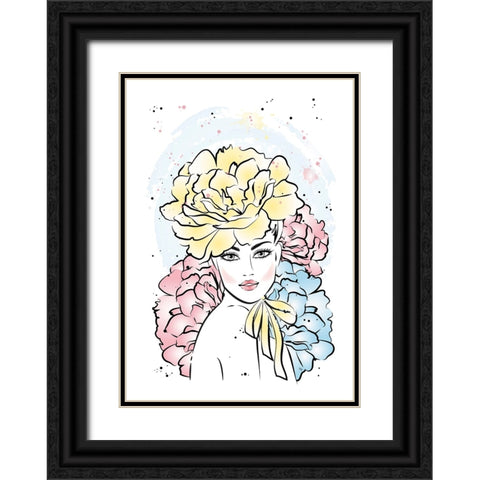 Peony Girl Black Ornate Wood Framed Art Print with Double Matting by Martina