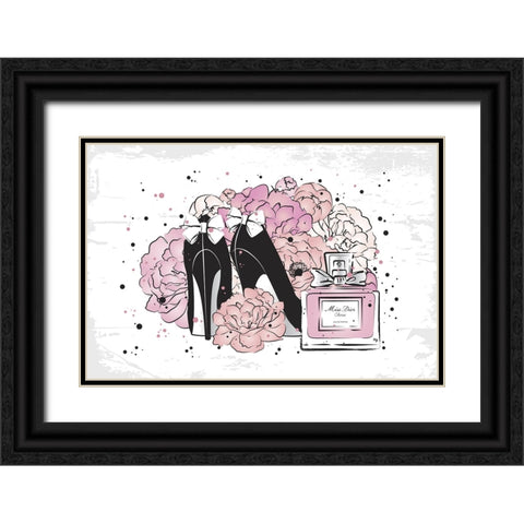 Peony Fashion Black Ornate Wood Framed Art Print with Double Matting by Martina