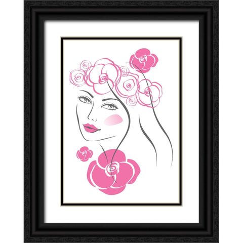 Pink Flowers Black Ornate Wood Framed Art Print with Double Matting by Martina