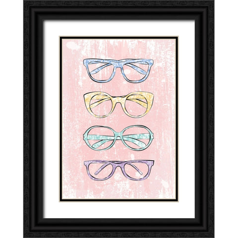 Pink Glasses Black Ornate Wood Framed Art Print with Double Matting by Martina