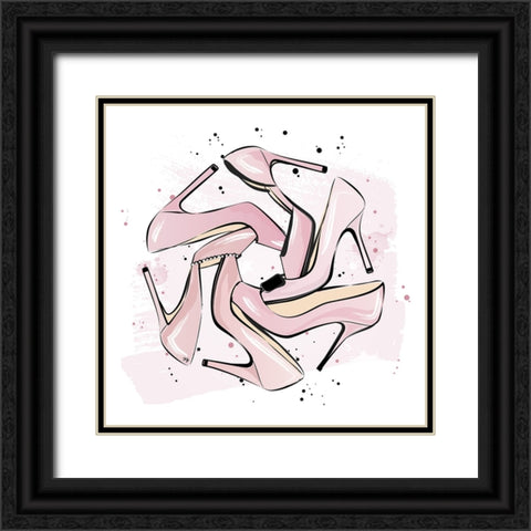 Pink Heels Black Ornate Wood Framed Art Print with Double Matting by Martina