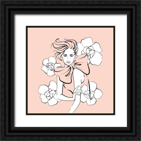 Pink Lady Black Ornate Wood Framed Art Print with Double Matting by Martina