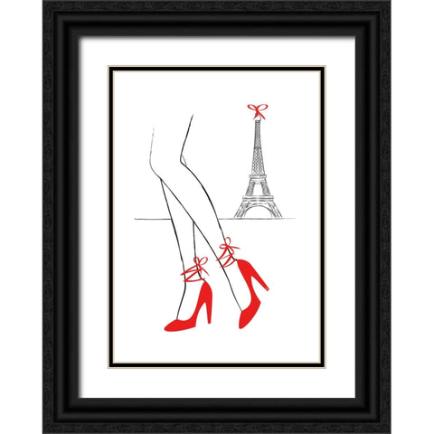 Walk in Paris Black Ornate Wood Framed Art Print with Double Matting by Martina