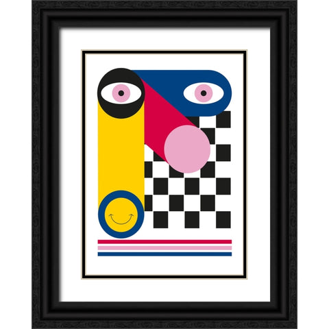 Abstract Face Black Ornate Wood Framed Art Print with Double Matting by Ortiz, Sergio
