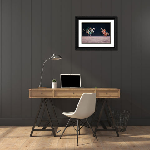 Flamingos Black Ornate Wood Framed Art Print with Double Matting by Zhividze, Salome